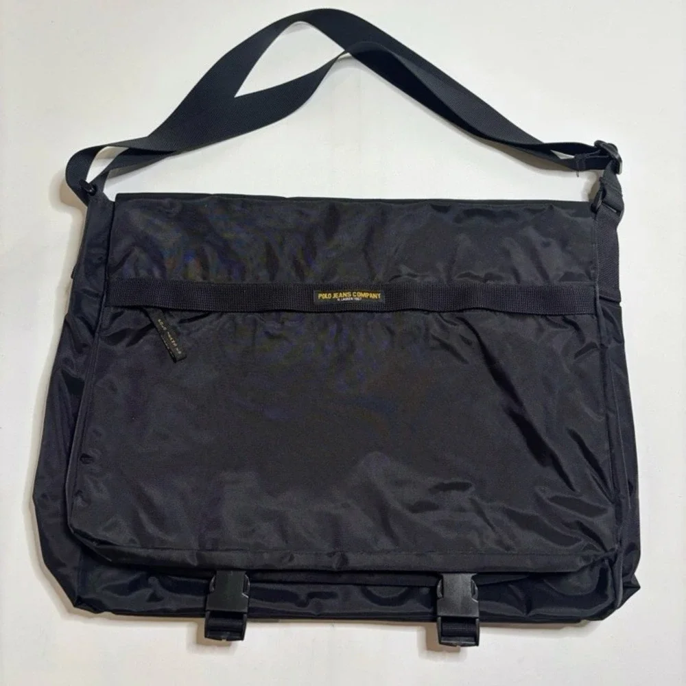 Ralph Lauren POLO Jeans Co Large Laptop Black Nylon Messenger Bag Unisex Satchel